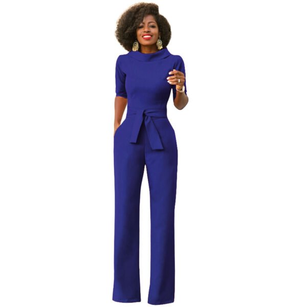 Women's Solid Color Five Quarter Sleeve High Waist Wide Leg Jumpsuit - Image 9