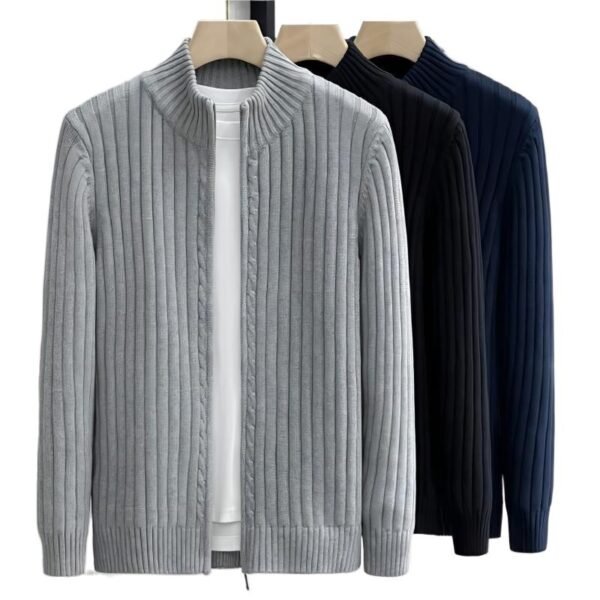 Cardigan Sweater Solid Color Zipper Outerwear Sweater Men's Coat - Image 5