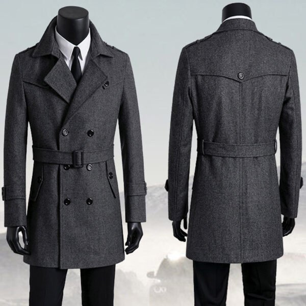 New Tweed Coat Men's Trench Coat Medium Length Korean Version - Image 4