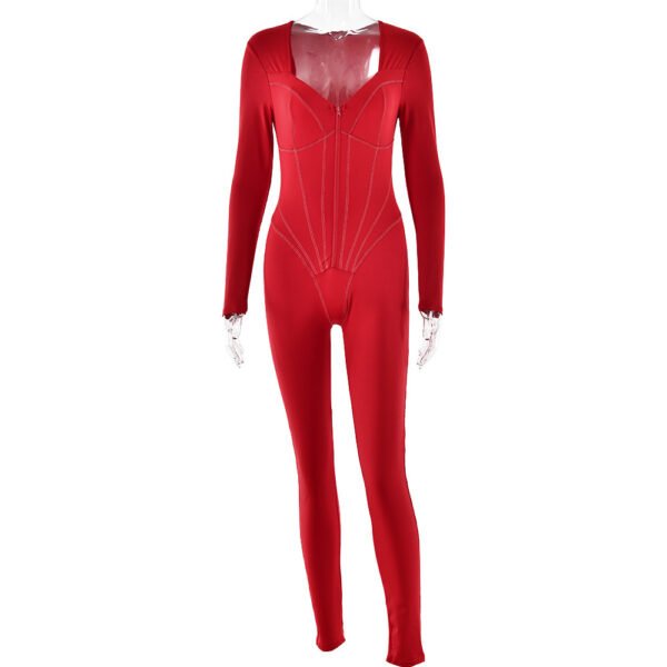 Sexy Tight Zipper Jumpsuit Autumn New - Image 5