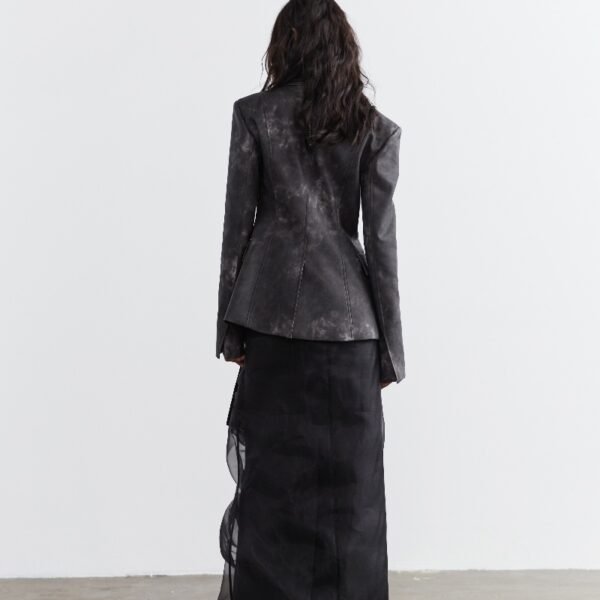Dark Punk Smoked Ink Dyed PU Leather Fake Two Pieces - Image 6