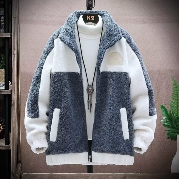 Winter Fleece Lined Padded Warm Keeping Cotton Coat Men's Cashmere Jacket - Image 3