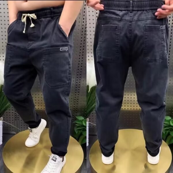 Spring Plus Size Loose Straight Casual Pants Solid Color Denim Trousers - Image 3