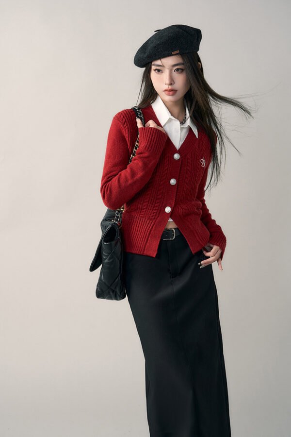 Preppy Style V-neck Slim Fit Sweater Cardigan - Image 6