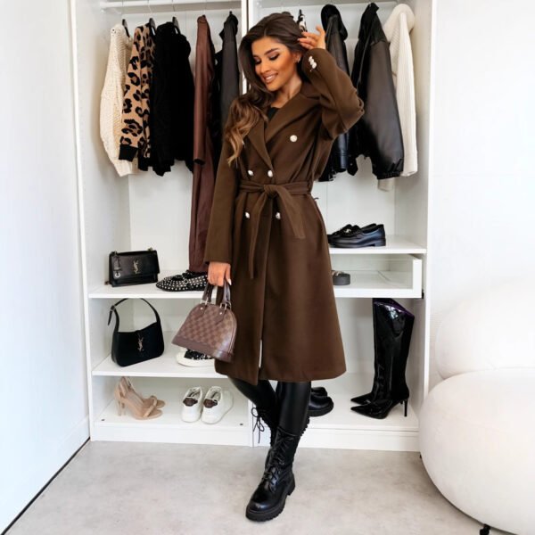 Double-breasted Lace-up Woolen Trench - Image 3