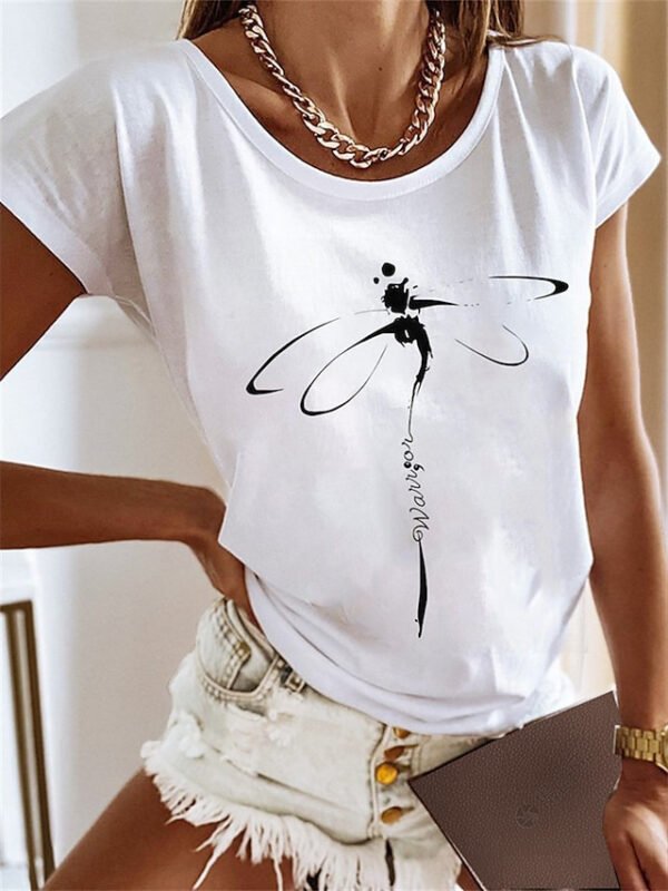 Women's Short-sleeved T-shirt Bamboo Dragonfly 3D Printing - Image 5