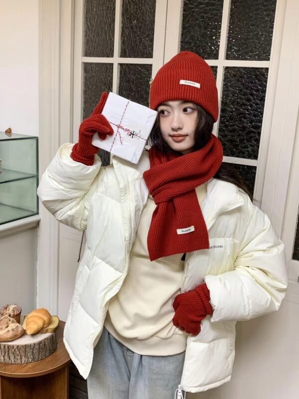 Winter Knitting Fleece Thickened Thermal Three-piece Suit Wool Scarf Hat Children - Image 5