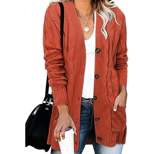 Autumn And Winter Women's Casual Knitted Button Coat - Image 3