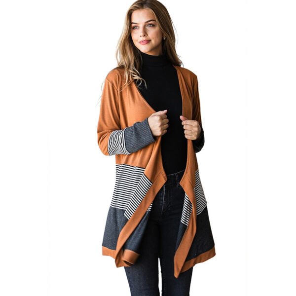 Striped Color Stitching Knitted Cardigan - Image 5