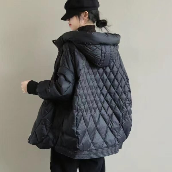 Diamond Lattice Artistic Loose White Duck Down Jacket - Image 2