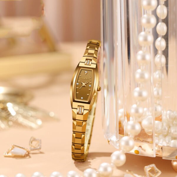 Women's Fashion Diamond Set Tungsten Steel Retro Tonneau Type Quartz Watch - Image 4