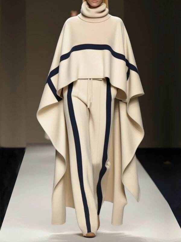 Plus Size Loose Shawl Women's Cloak Turtleneck Suit - Image 8