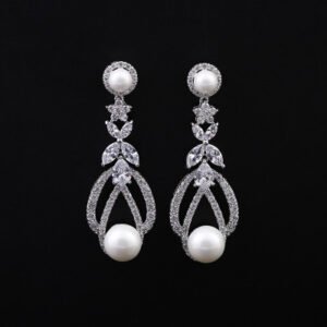 Zircon pierced pearl earrings earrings female 925 silver white gold zircon earrings pearl earrings