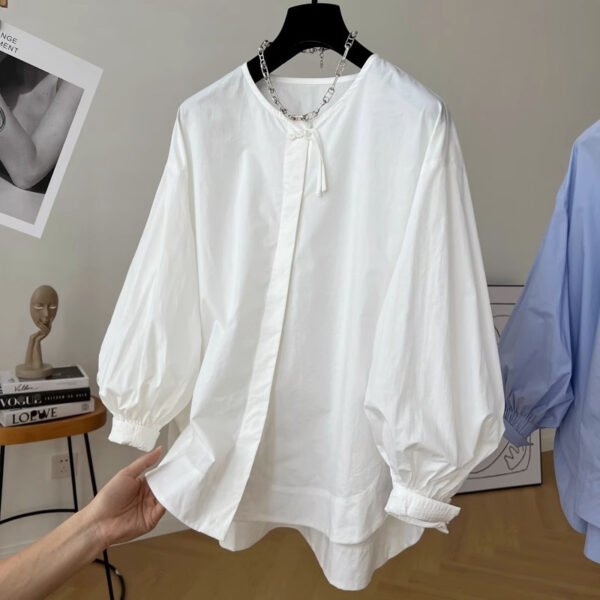 Tassel Pleated Sleeve Shirt Women's Loose Top - Image 3