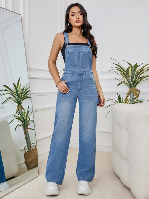 Women's Washed Denim Suspender Pants - Image 5