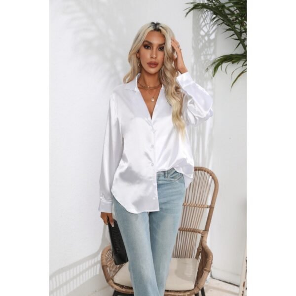 Suit Collar Satin Shirt For Women - Image 4