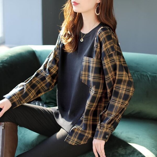 Plaid Stitching Knitwear Fashion Temperament Women - Image 6