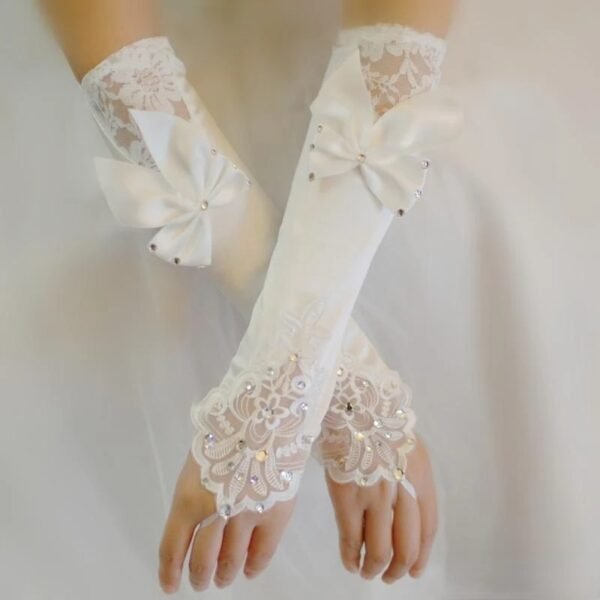 Lace Yarn Bow Gloves For Women - Image 2