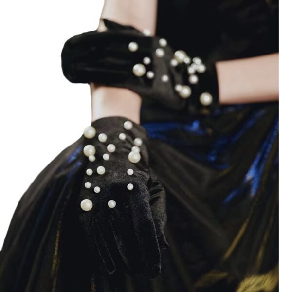 Black Satin Fabric Gloves Long Bag Finger Evening Dress Banquet Photography Jewelry Hepburn Style - Image 5
