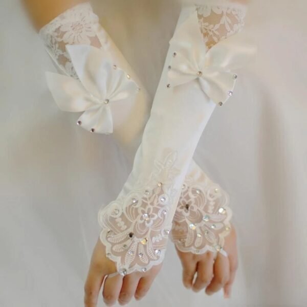 Lace Yarn Bow Gloves For Women - Image 3