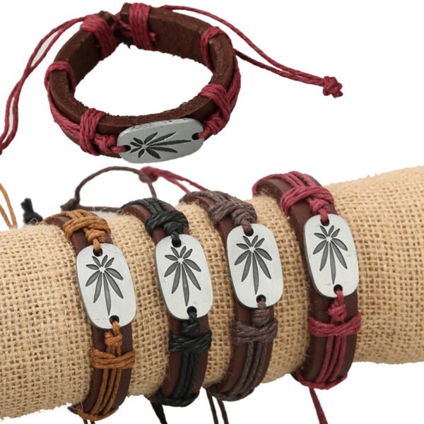 Hand-woven maple leaf leather bracelet - Image 2