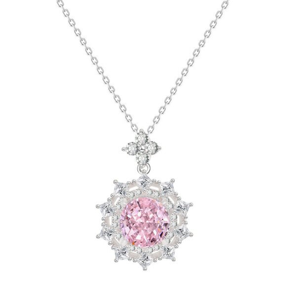 S925 Silver High Carbon Diamond Pendant Light Luxury High-grade Round Ice Flower Cut Necklace - Image 5