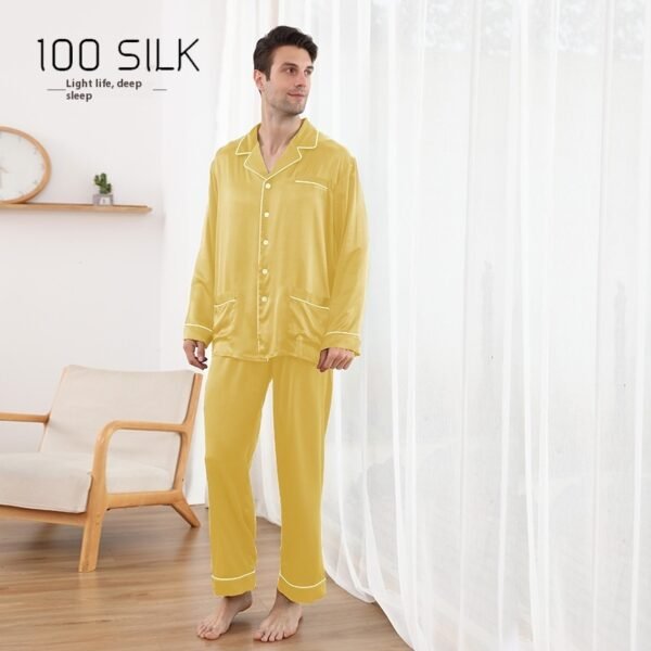 Men's Silk Pajamas 22 M Heavy Mulberry Silk Lapel Homewear - Image 7