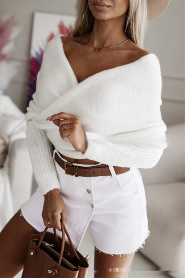 V-neck Cross Multi-color Sweater Trend Off The Shoulder - Image 3