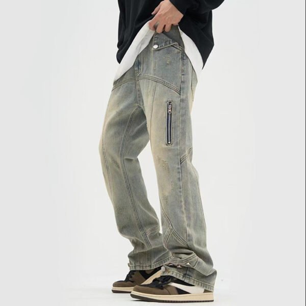 American Retro Workwear Breasted Jeans Ins Slightly Flared Slimming - Image 2