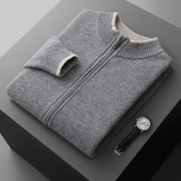 Autumn And Winter New Men's Contrast Color Cardigan Half Turtleneck Zipper Sweater Men - Image 7