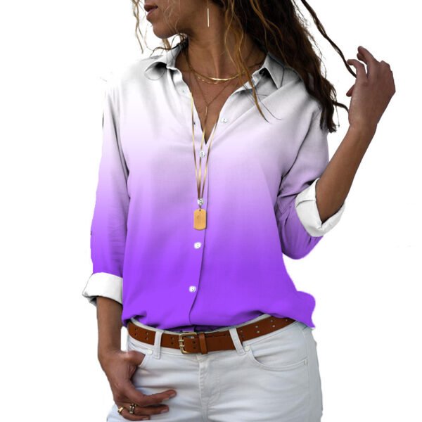 Flower 3D Digital Printing Long Sleeve Lapel Shirt - Image 9