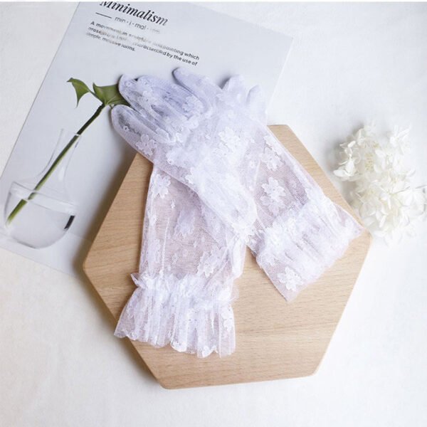 Korean Style White Lace Flower Gloves - Image 6