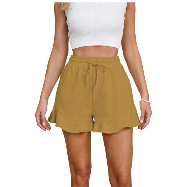 Cotton Linen Shorts Ruffled Elastic Waist Drawstring Casual Pants - Image 9