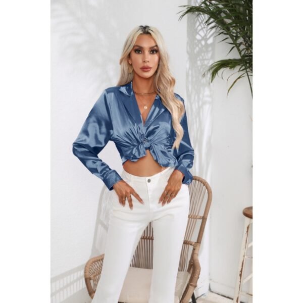 Suit Collar Satin Shirt For Women - Image 2