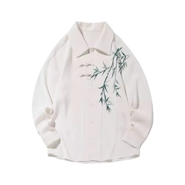 Bamboo Embroidered Long-sleeved Shirt Men's Hanfu Chinese Frog Tang Suit Robe Shirt Coat - Image 5