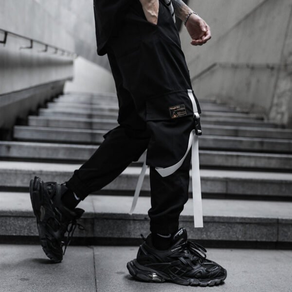 Men's Hip Hop Dark Loose Web Cargo Pants - Image 4