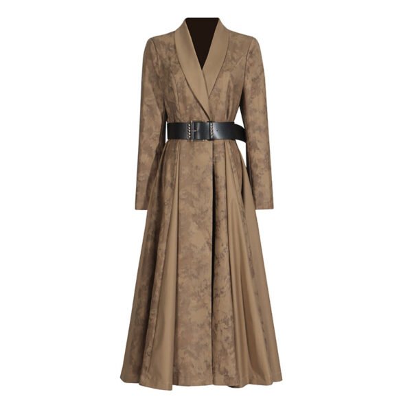Blooming Texture V-neck Leather Slimming Trench Coat Women - Image 5