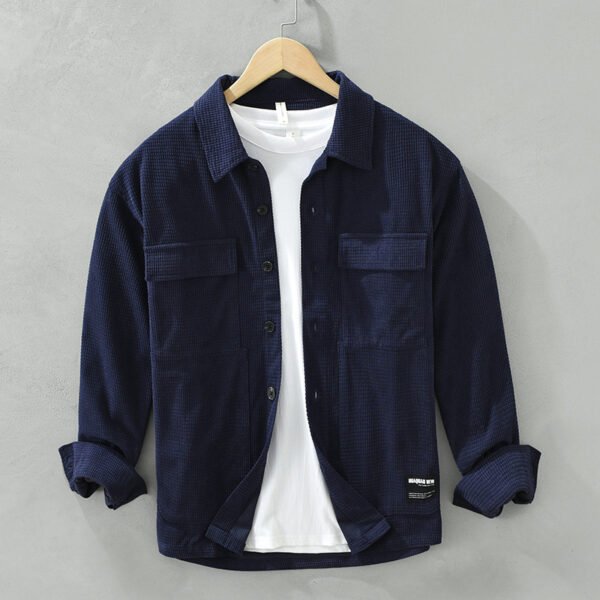 Waffle Long Sleeve Shirt Japanese Style Workwear Top - Image 6