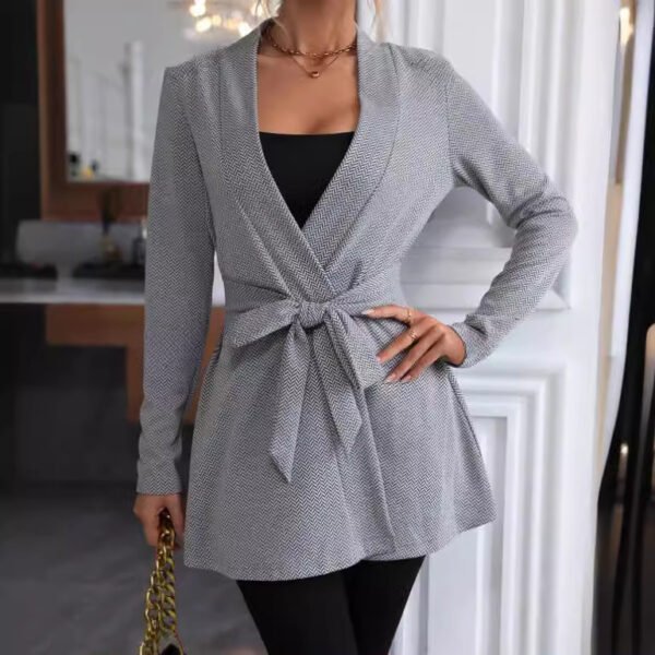 Solid Color Herringbone Print Waist Trench Coat