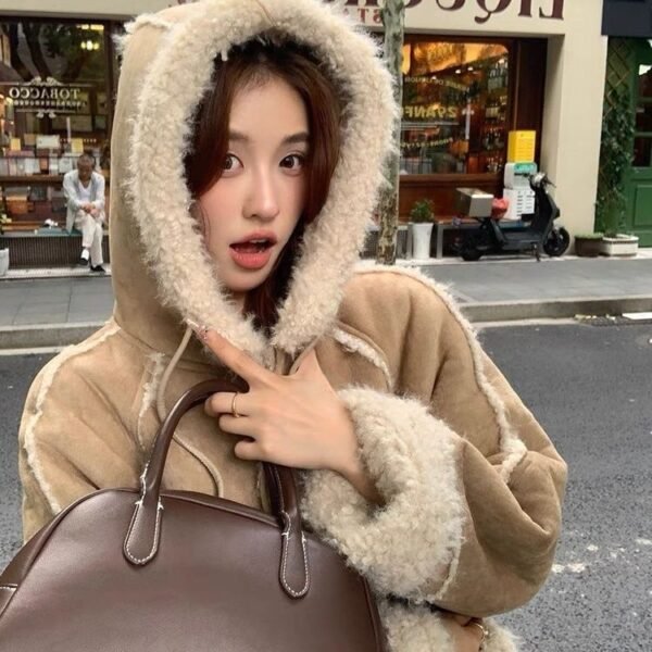 Hooded Suede Fur Lamb Warm Leisure Slimming Coat - Image 10