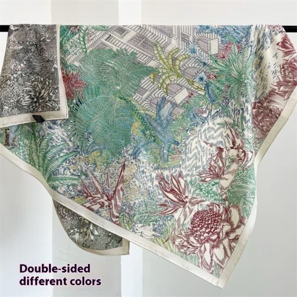 Tropical Rainforest FINSBURY Double-sided Different Color Silk Wool Large Kerchief - Image 7