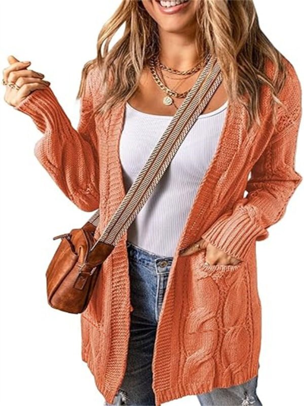 Solid Color Loose Cardigan Sweater With Pockets - Image 10