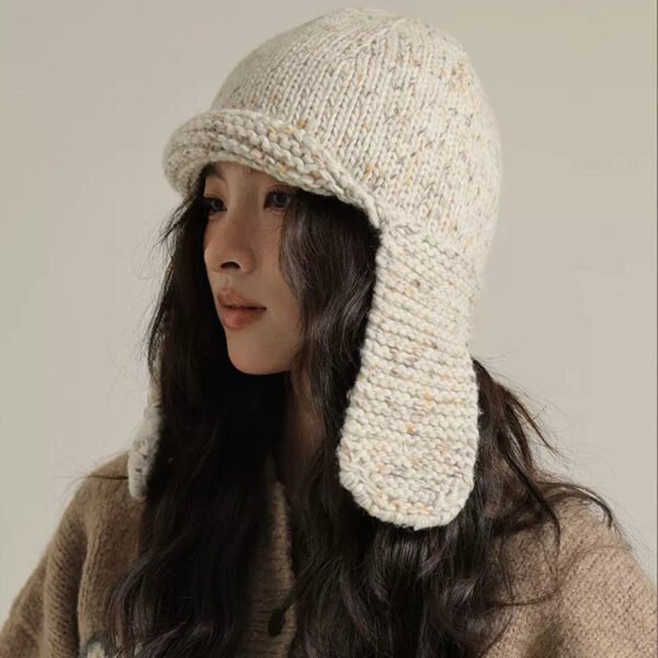 Retro Face-looking Small Mixed Color Woven Knitted Earmuffs Hat - Image 4