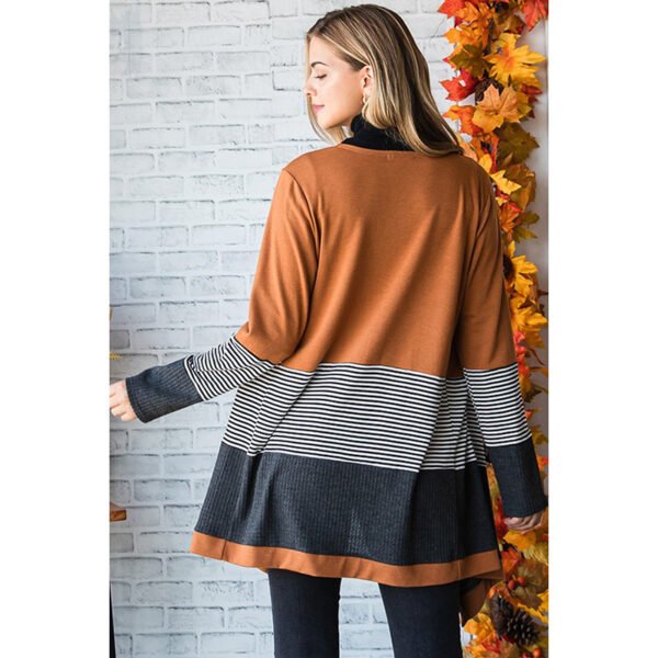 Striped Color Stitching Knitted Cardigan - Image 4