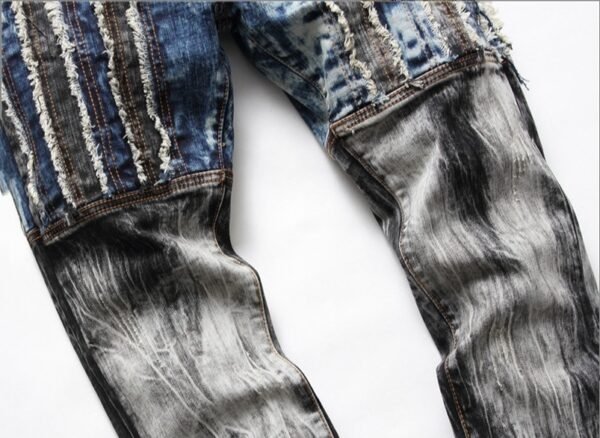 Embroidered Hole Slim Stretch Men's Jeans - Image 4