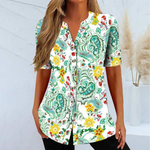 European And American Spring And Summer New Cardigan Casual Printed Short Sleeves T-shirt For Women - Image 8
