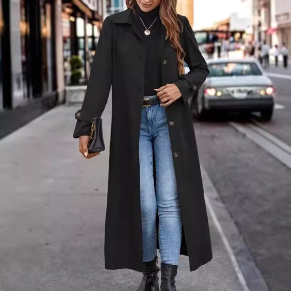 Fashion Casual Button Long Trench - Image 3