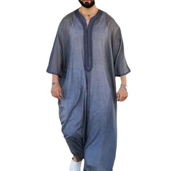 Thin Youth Linen Gray Cotton Linen Loose Casual Muslim Robe - Image 5