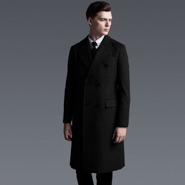 Double Breasted Long Sleeve Long Cashmere Coat Large Size - Image 2