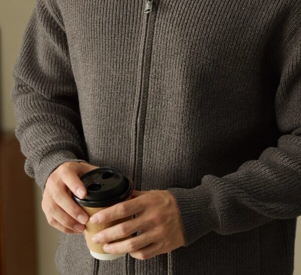 Anti-Pilling Heavy Zipper Knitted Cardigan Stand Collar Pocket Sweater - Image 4